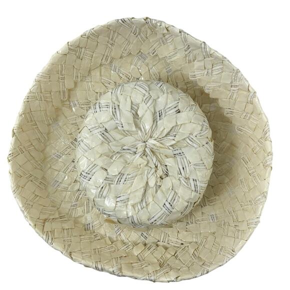 Vintage 60s Leslie James Straw Wide Brim Floral Lace Sun Hat Cream main image 4